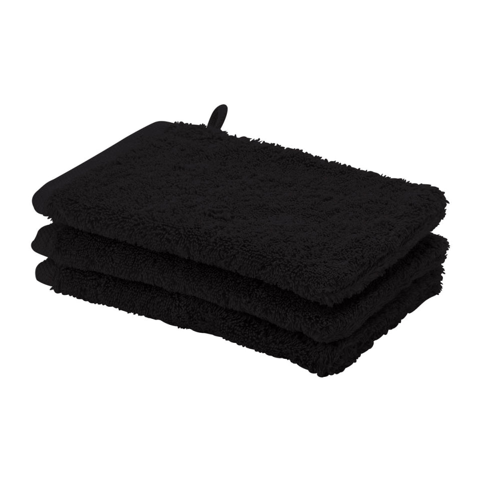 Waschhandschuh London von Aquanova, Set in Schwarz, stilvoll und praktisch für Ihr Bad.