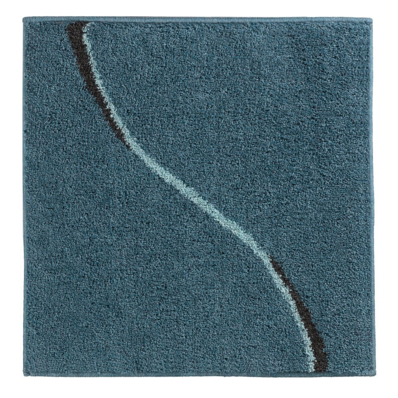 WC Vorleger 60x60 cm in Ocean Blau – weiche, gemusterte Hochflor Badematte Carve, rutschfest fürs Badezimmer.