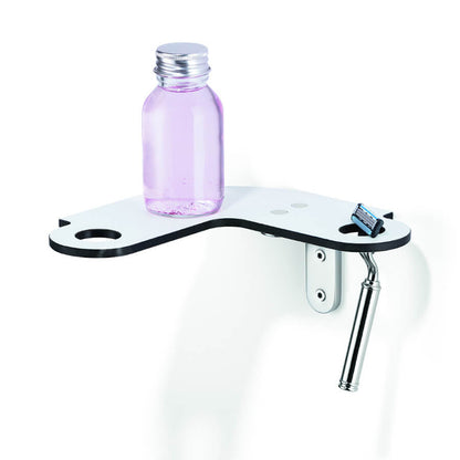 Weiße Ecke/Eck-Duschregal/Duschablage Giese (rechts Optik Slimbord), platzsparende Lösung für die Dusche.