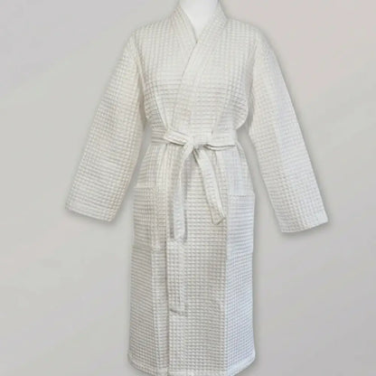 Weißer Baumwoll-Bademantel im Waffelpique-Muster für Damen und Herren von Prima Evelyn Kahle